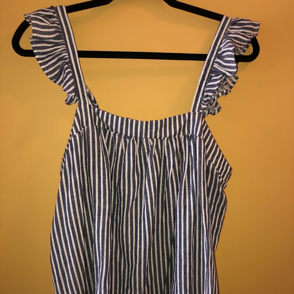 Striped Ruffle Sleeveless Blouse